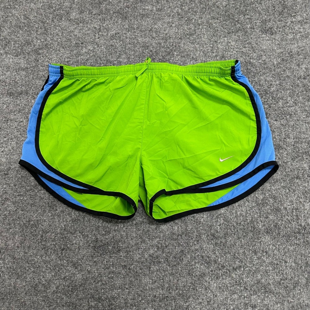 Nike Shorts Womens Size L Lime Green Blue Dri-Fit Running Athletic Mesh Trim